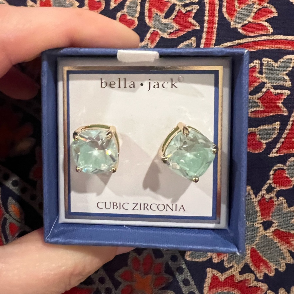 Mint Green Cubic Zirconia Earrings, Bella and Jack brand